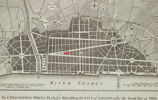 Sir Christopher Wren’s proposal for London after the Great Fire of 1666. 